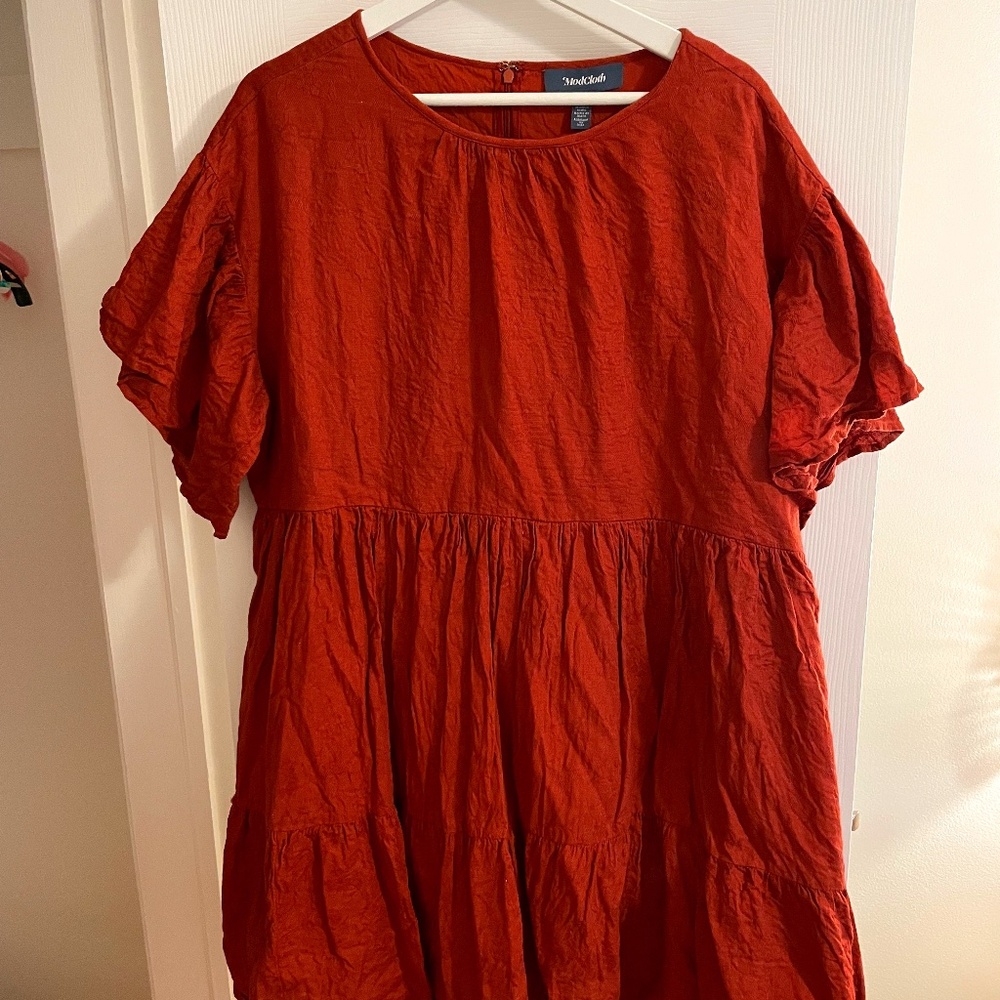 Women’s Rust Red Tiered Short-Sleeve Dress